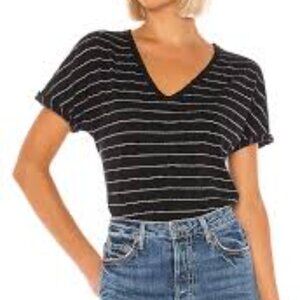 Frank & Eileen Tee Lab Deep V Neck Tee in Black & White Super Fine Stripe
